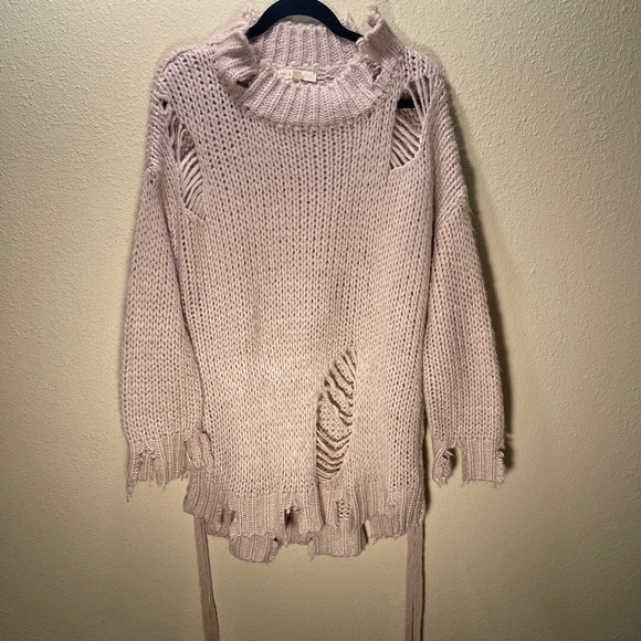 Distressed Beige Oversized Sweater - Picture 1 of 5